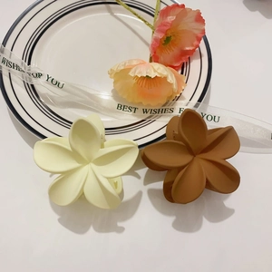 Detalle de pinzas para el cabello con flores mate en beige y marrón estilo elegante