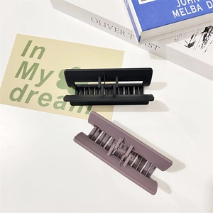 Matte rectangle hair claws in black and mauve, minimalist large clips for thick hair