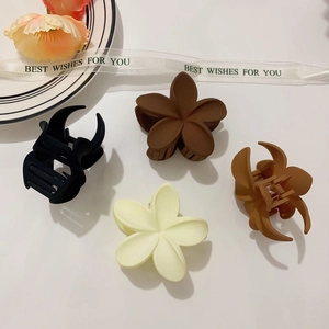 Set de cuatro pinzas para el pelo con flores mate en negro, crema y marrón suave