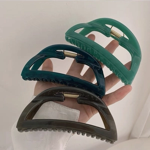 Grandi mollette per capelli in acrilico verde smeraldo e marrone caffè per donna