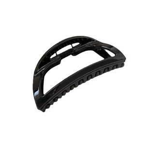 Grande molletta per capelli minimalista in acrilico nero lucido con design scavato
