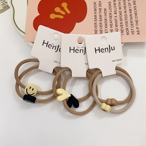 Women Korean Style Elastic Hair Ties Sweet Woven Hair Bands With Smile Flower Heart Resin Decor Hair Accessories