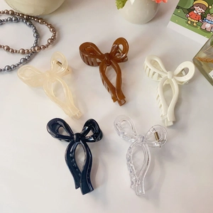 Large Bowknot Hair Claw Clip Plastic Resin Jelly Color Shark Clip For Women Elegant Korean Style Hair Accessories