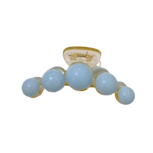 Elegant translucent yellow resin hair claw clip with gradient blue faux pearls decor