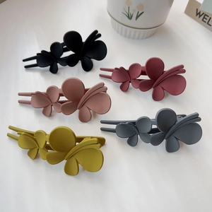 Vue détaillée de barrettes papillon mates en cinq couleurs pour coiffure élégante