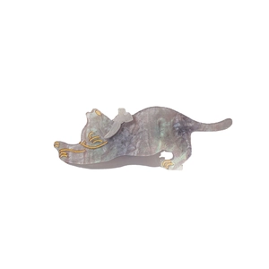 Cute cat shaped hair clip with marble pattern and gold details on white background