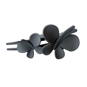 Barrette à cheveux papillon noir mat élégante avec trois papillons 3D sur pince crocodile