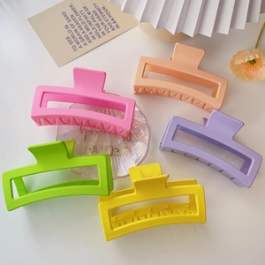 Set of five colorful 13cm oversized square shark hair clips in matte candy tones
