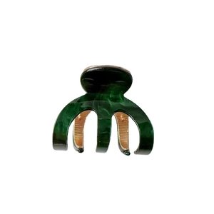 Elegant emerald green marble acetic acid hair claw clip with golden metal spring