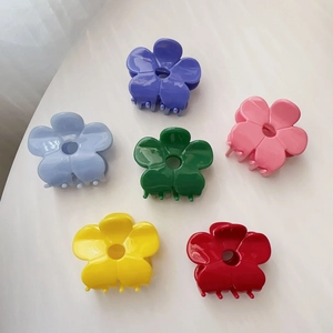 Elegant Acetic Acid Flower Hair Claw Clips For Women Sweet Floral Pattern Glossy Cellulose Acetate Hair Catch Clips Non-Slip Hairclips Accessory