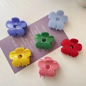 Set of 6 colorful floral acetate hair claw clips for women with various vibrant matte colors