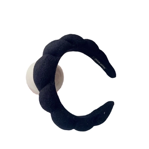 Handmade black braided sponge headband with velvet texture for high top hair style
