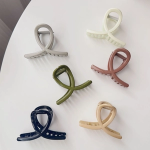 Vue à plat de six pinces à cheveux en acrylique mat aux couleurs Morandi pour femmes