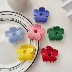 Set of 6 colorful acetate flower hair claws in pastel and vibrant glossy finishes