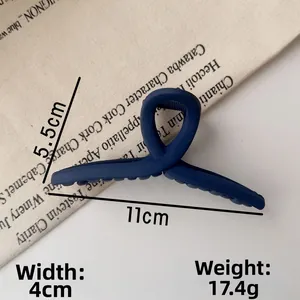 Navy blue matte shark hair clip detail showing 11cm length and cross-grip design