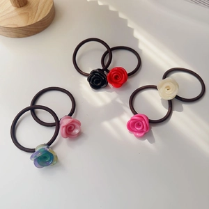 Chouchous Élégants en Acétate Fleur de Rose 3D pour Femmes Fait Main Élastique Support Queue de Cheval Accessoires