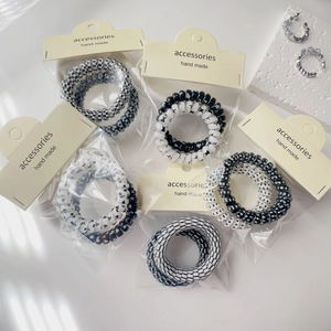 Minimalist Black White Spiral Hair Ties No Crease Elastic Telephone Wire Hair Rope For Women Heart Star Hair Accessory