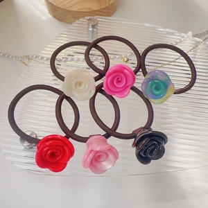 Lot de 6 chouchous à fleurs de rose en acétate avec des élastiques à haute résistance