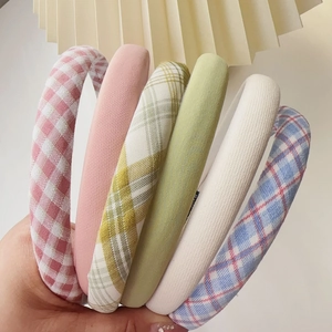 Set of 6 thick cream plaid headbands in various colors for sweet hair styling