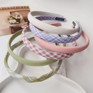 Women French Style Fabric Headband Sweet Plaid Solid Color Hair Band Handmade Elegant Hair Hoop Daily Hair Accessories