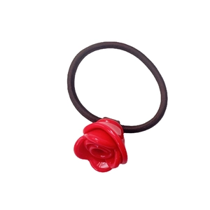 Chouchou élégant avec rose rouge 3D en acétate et élastique noir haute résistance pour femme