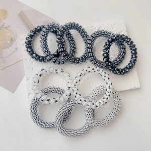 Minimalist Telephone Wire Spiral Hair Ties For Women Black White Checkered Heart Star Pattern No Crease Elastic Hair Bands