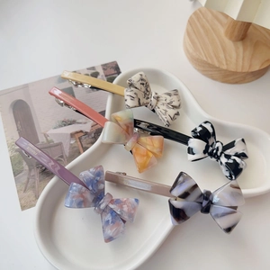 Elegant Acetate Bow Hair Clip Vintage Marble Pattern France Handmade Spring Clip Barrette Korean Style Hair Accessory For Women
