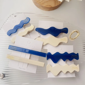 Elegante Koreanische Acetat Wellen Haarklammern Blau Cremeweiß Geometrische Entenschnabel Clips Für Damen Haarschmuck