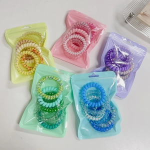 Women Candy Color Telephone Cord Hair Ties Spiral Elastic Hair Ropes No Crease Resin Hair Bands Gradient Styling Accessories
