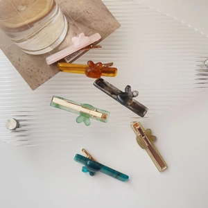 Lot de 6 barrettes à cheveux en résine translucide avec motifs lapin et fleurs pour femmes