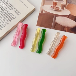 Retro Transparent Wave Hair Clips For Women Korean Style Colorful Resin Duckbill Clips Sweet Bangs Side Barrette Accessories
