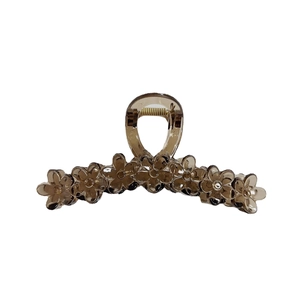 Large amber translucent jelly flower hair claw clip with golden metal spring for women