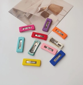 Set of 10 colorful matte resin rectangular hair clips for girls in various vibrant shades