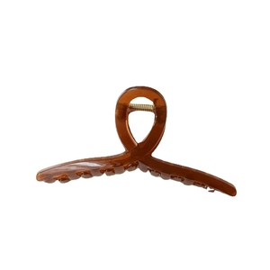 Oversized dark brown tortoiseshell shark hair claw clip with gold metal spring for women