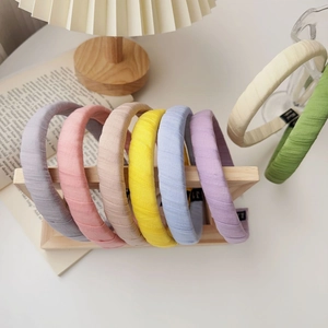 Minimalist pleated fabric headbands in various macaron colors for women hair styling
