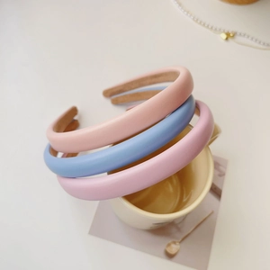 Macaron color padded leather headband set for women with anti-slip brown inner lining