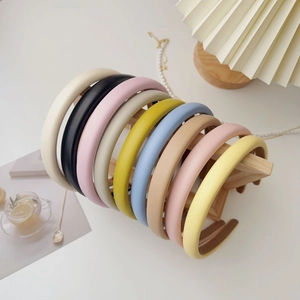 Minimalist wide padded leather headbands in multi-color spring pastel shades for women