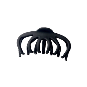 Large matte black octopus hair claw clip for thick hair styling in French lazy style