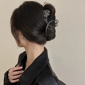 Elegant vintage 3D rose flower hair claw clip in translucent finish for French hairstyles