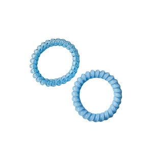 Pair of light blue spiral telephone wire hair ties in translucent resin material