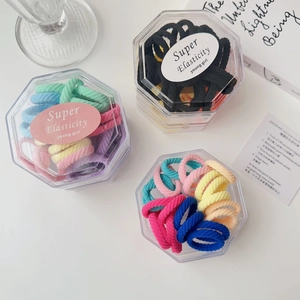 Set of colorful high elastic knit hair scrunchies in a hexagonal clear gift box