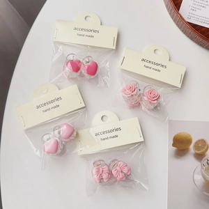 Sweet Pink Resin Mini Hair Claw Clips For Women Girls Handmade Heart Rose Bow Design Small Hair Accessories Hair Pins