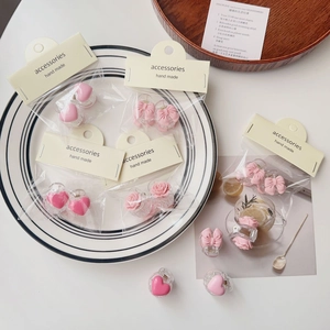 Pink bow and camellia flower claw clips set for hair accessories on display card