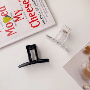 Minimalist rectangular acrylic hair claw clips in black and transparent colors for women
