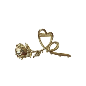 Elegant gold metal rose heart hair claw clip for women's French style hairstyles