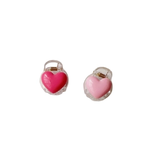 Pink heart hair clips set with camellia bow design and transparent claw for girls
