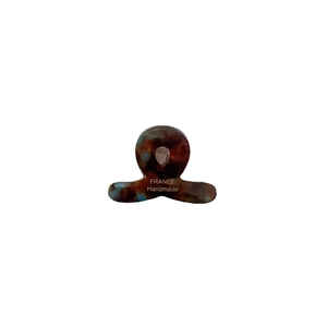 Mini acetate hair claw clip with dark tortoiseshell and blue speckles handmade in France
