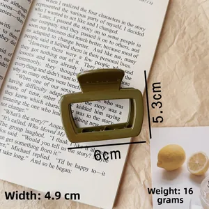 Vista dettagliata con le dimensioni della pinza per capelli vintage verde oliva su libro