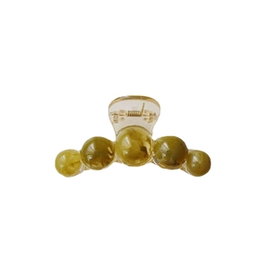 Amber texture hair claw clip with olive green marble beads and clear resin base