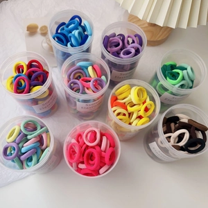 Colorful candy-colored elastic hair bands for girls in 9 assorted plastic storage jars